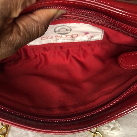 BIG BUDDHA red patent leather handbag w/ chain strap. Large Red bow in front. - Picture 10 of 10